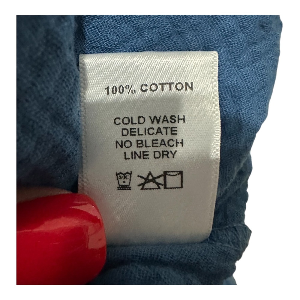 Jess & Jane Blue Ombre Crinkle Gauze Tunic Top Womens M Cotton Toggle Pocket - Picture 8 of 8